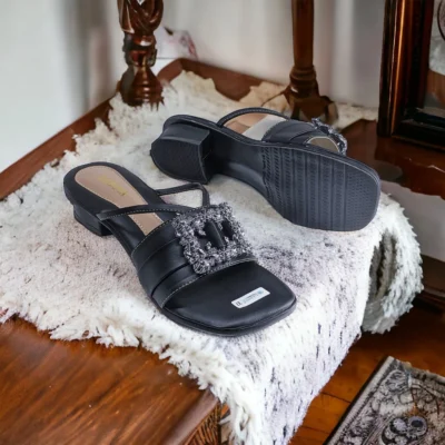 Ladova ZAKIYA Sandal Heels Wanita - Sandal Slop Hak Sedang 3 cm Kombinasi Aksesoris