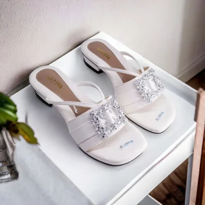 Ladova ZAKIYA Sandal Heels Wanita - Sandal Slop Hak Sedang 3 cm Kombinasi Aksesoris